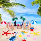 Beach Chair Umbrella Cake Decoration, 24 Pieces Palm Tree Summer Ocean