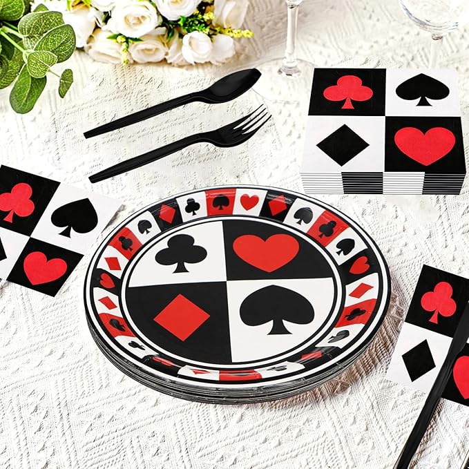 150Pcs Casino Poker Party Supplies 9 & 7 Poker Paper Plates &