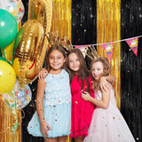 Black Gold Metallic Tinsel Foil Fringe Curtains, 2 Pack 3.3x8.3 Feet