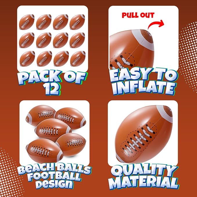 12 Pack 16 Inflatable Footballs for Football Party Decorations &