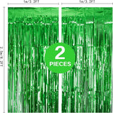 2 Pack Green Tinsel Curtain Party Backdrop, 3.2Ft x 8.2Ft Metallic