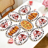50 PCS Valentine's Day Oval Paper Plates 10 x 12 Gnomes Heart Plates