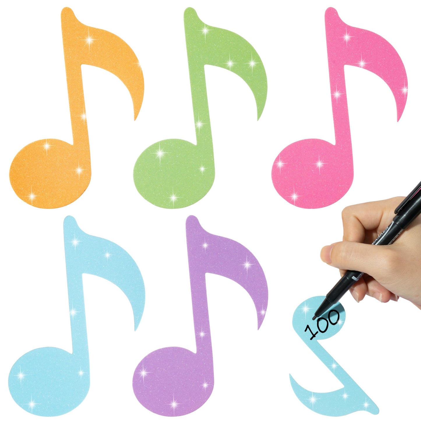 Music Note Glitter Cutouts - 100Pcs Colorful Music Notes Themed Paper