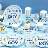 Hushee 200 Pcs Outer Space Baby Shower Paper Plates Napkins Cups Baby