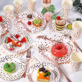 175PCS Rose Gold Party Supplies,Rose Gold Dot on White Paper Plates