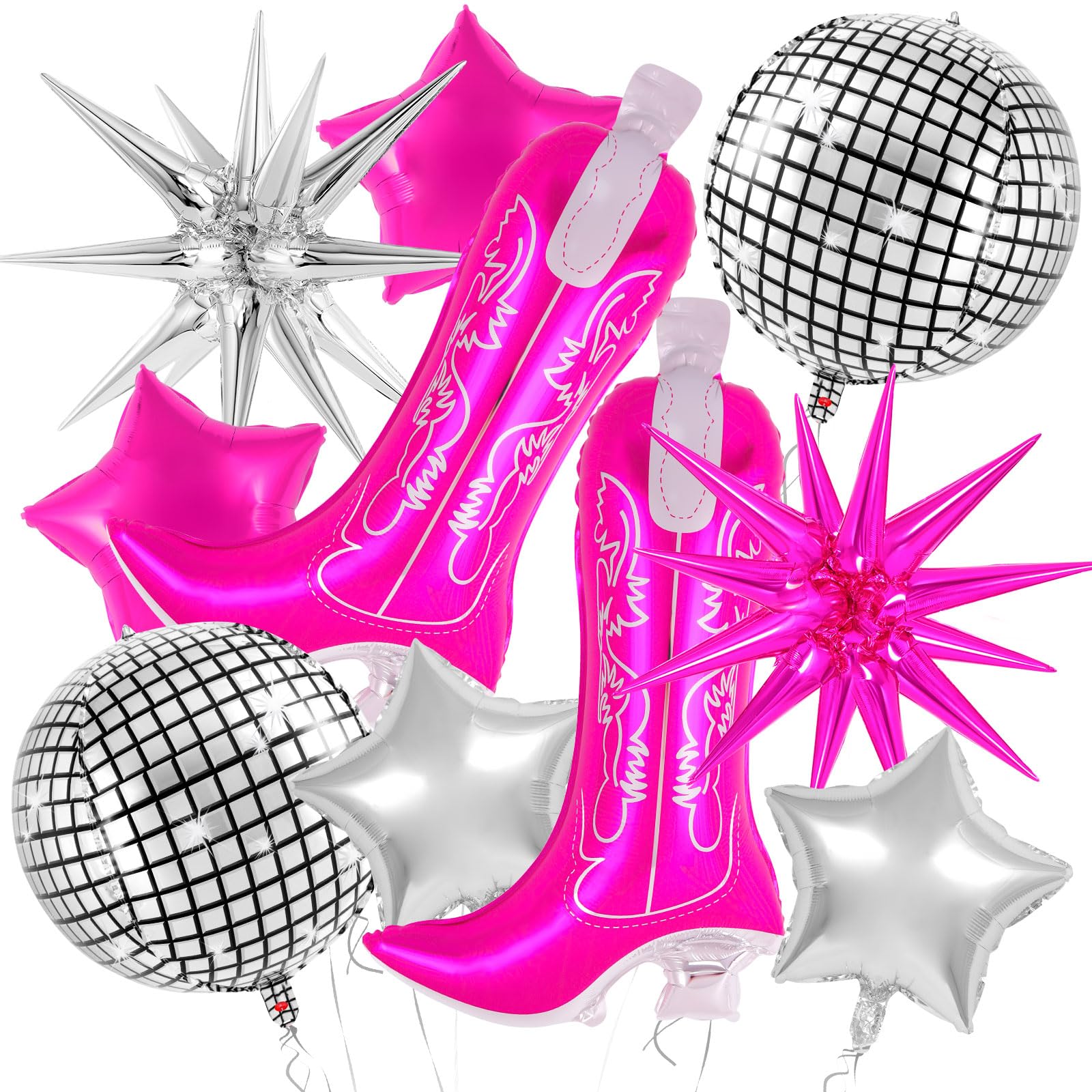 10 Pcs Pink Cowgirl Boot Balloons, Foil Disco Cowgirl Balloons Western