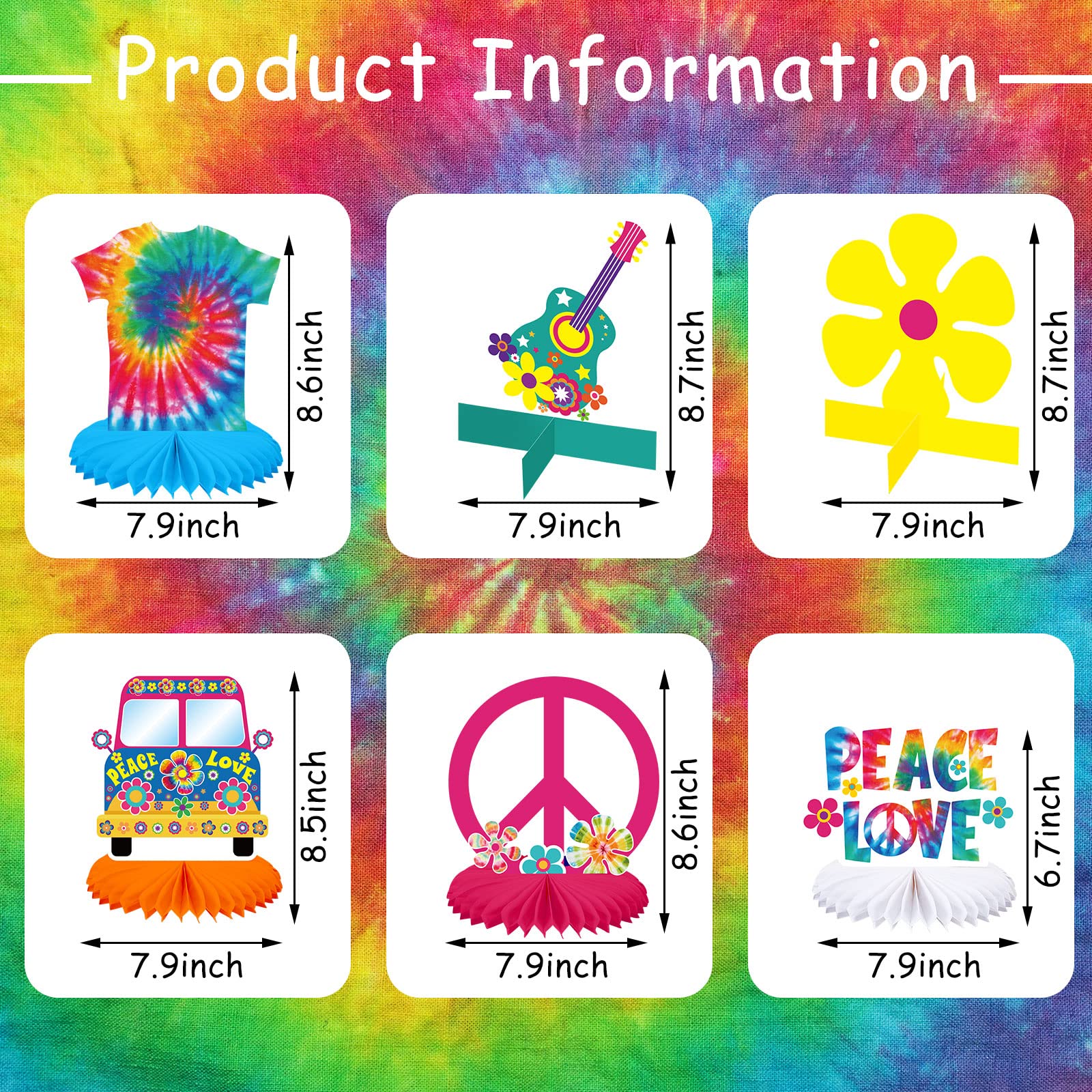 Nezyo 12 Pcs Tie Dye Hippie Party Honeycomb Centerpieces Decorations