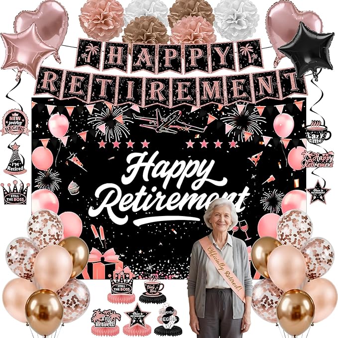Retirement Party Decorations Rose Gold Happy Retirement Decorations