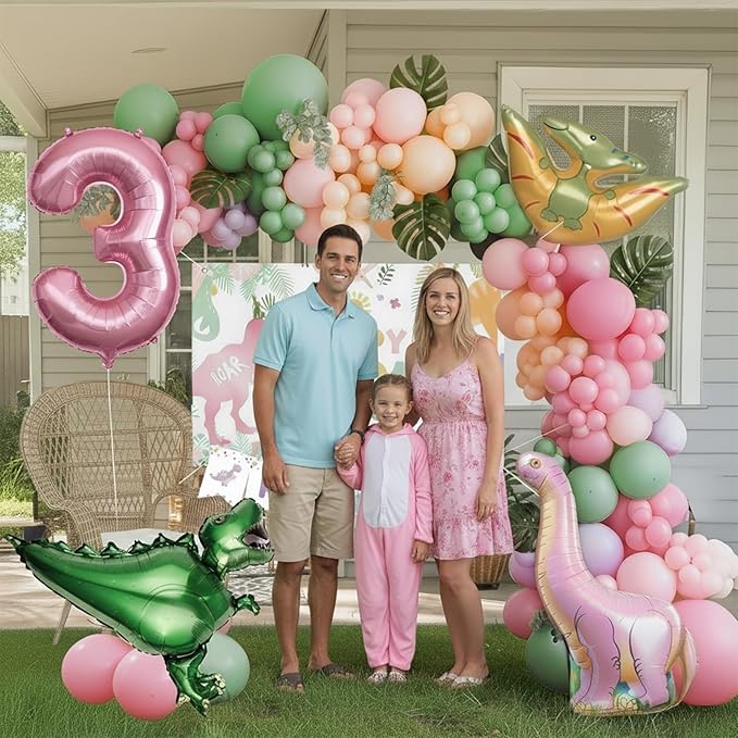 Dinosaur Balloon Garland Arch Kit Pastel Pink green and purple with #2