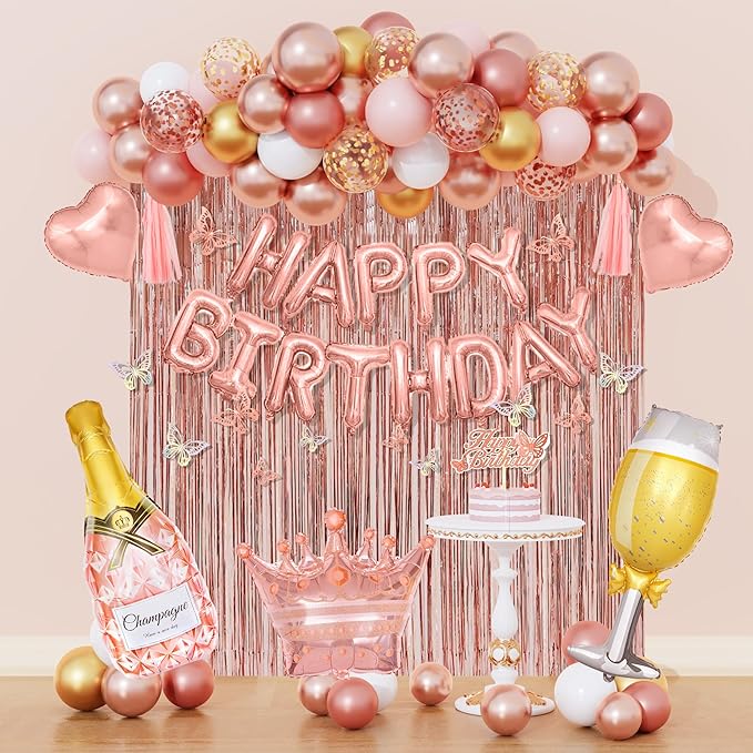 Rose Gold Birthday Party Decorations for Women Girls Rose Gold Pink