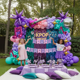 Purple pink Balloon Arch Garland Kit with Banner Musical symbols Disco