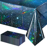 YIDAKO 12Pcs Iridescent Space Tablecloths, Disposable Plastic Blue