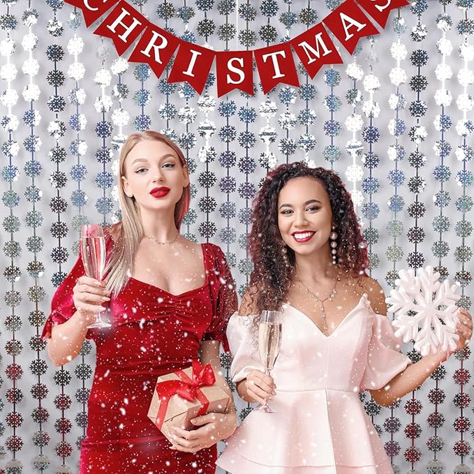 BRAVESHINE Silver Party Snowflake Backdrop - 2 Pack Hanging Foil