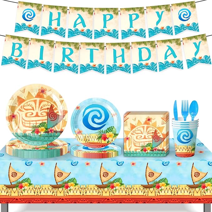 170PCS Tropical Birthday Party Supplies Hawaiian Luau Tableware Set