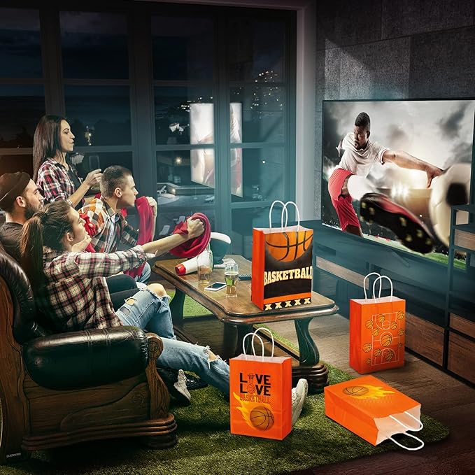 24 Pcs Basketball Gift Bags Basketball Party Favor Bags Basketball