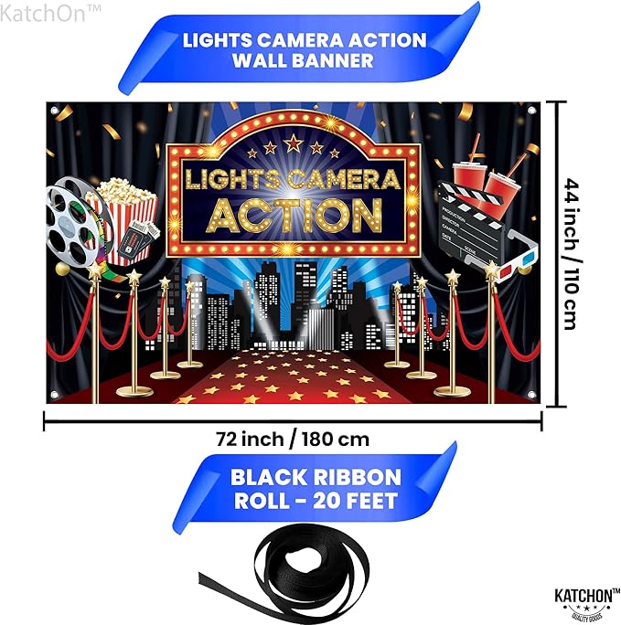 Lights Camera Action Backdrop Large 72x44 Inch Movie Theme Party