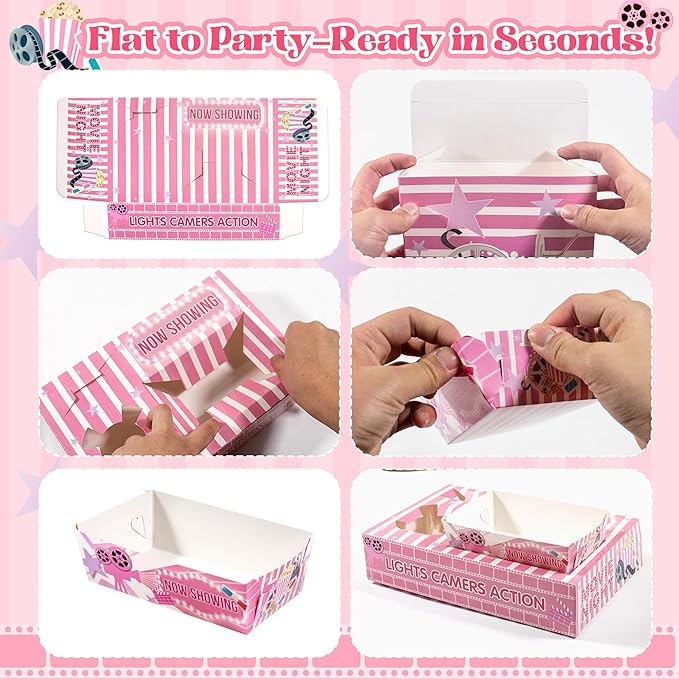 Pink Movie Night Party Supplies 24 Snack Boxes 12 Food Trays 12