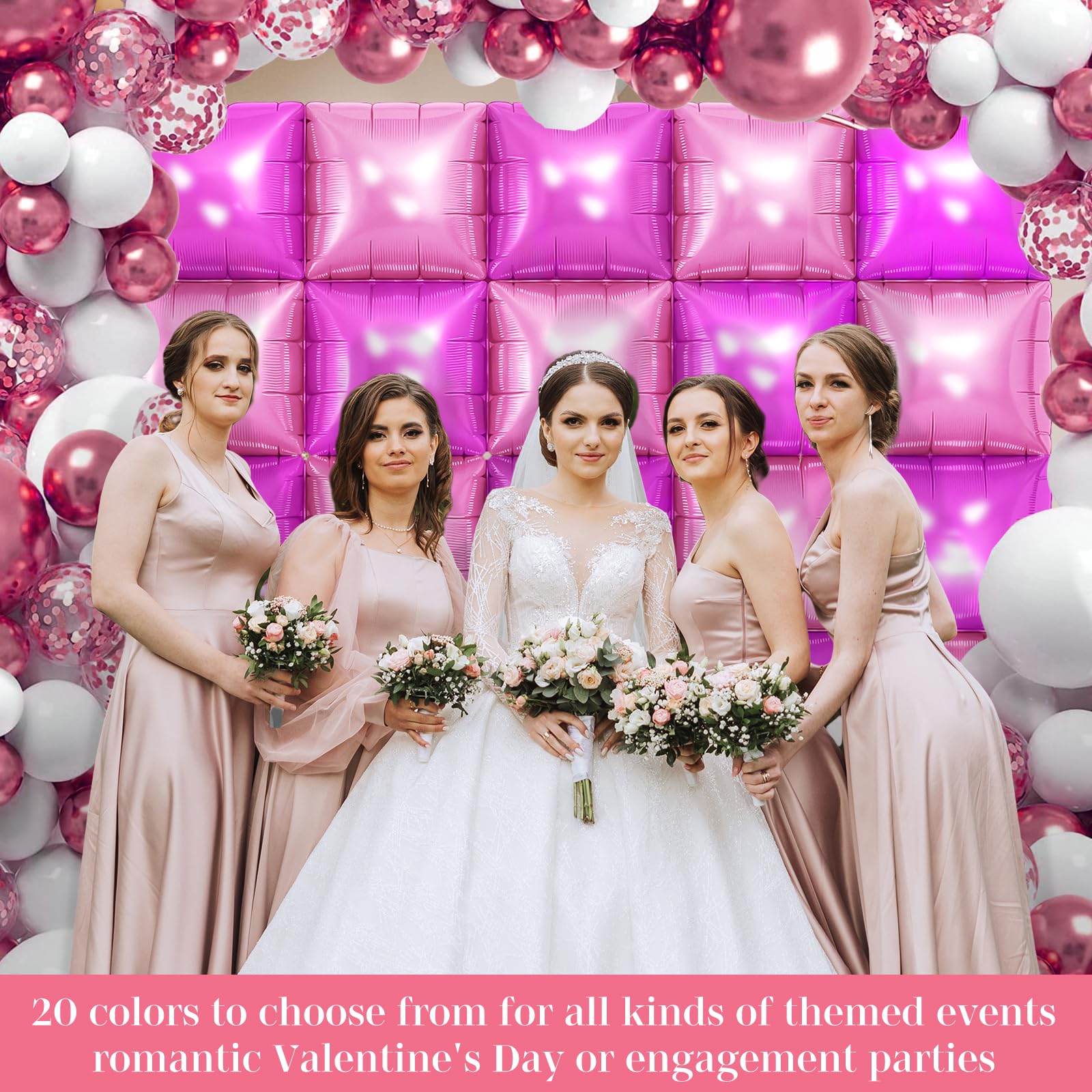 DustyPink and HotPink Square Foil Balloons 25 Pcs Metallic DustyPink
