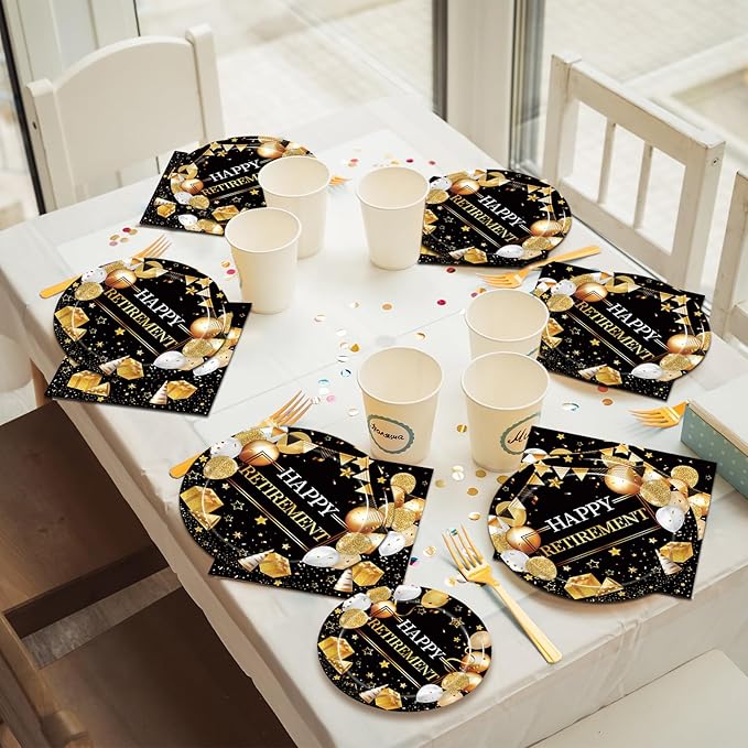 200 Pcs Retirement Party Plates and Napkins Set Happy Retirement