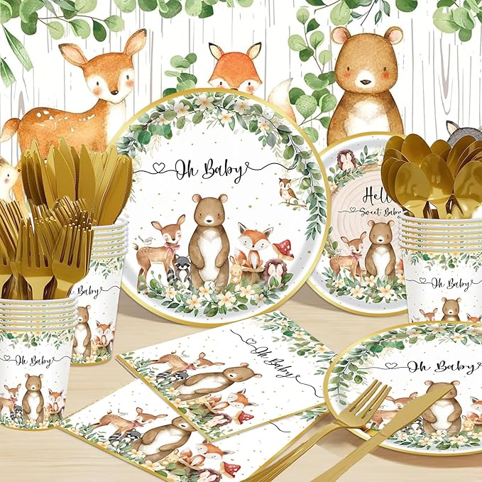 Woodland Baby Shower Party Supplies 175 Pcs Safari Jungle Animal