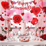 Valentines Day Decorations with Banner Pink Red Heart Shaped Paper