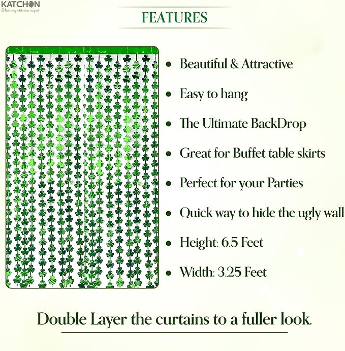 St Patrick's Day Tinsel Curtains 6.5X3.28 Pack of 3 St Patricks Day