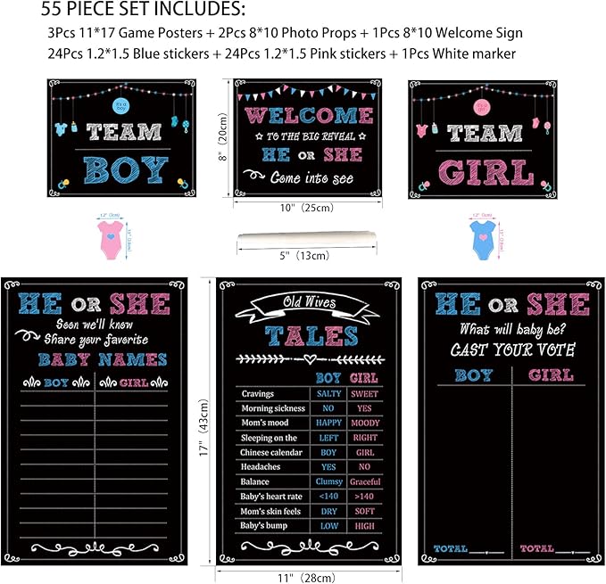 Baby Gender Reveal Party Supplies Kit Photo Props Games Decorations