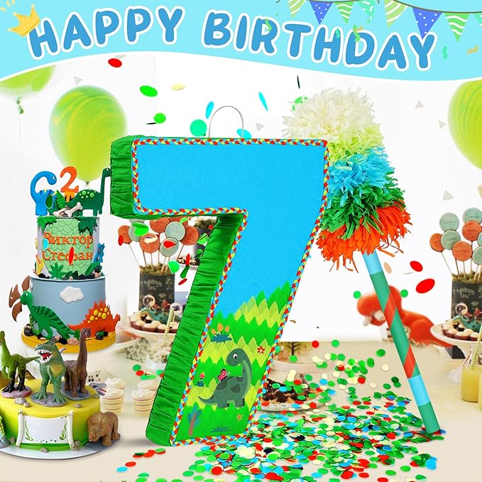 Number 7 Pinata for Birthday Party Decorations Jungle Dinosaur
