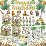 201pcs Safari Birthday Decorations Tableware Set 25 Serves Safari