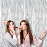 Voircoloria 2 Pack Laser Silver Foil Fringe Backdrop Curtains, Tinsel