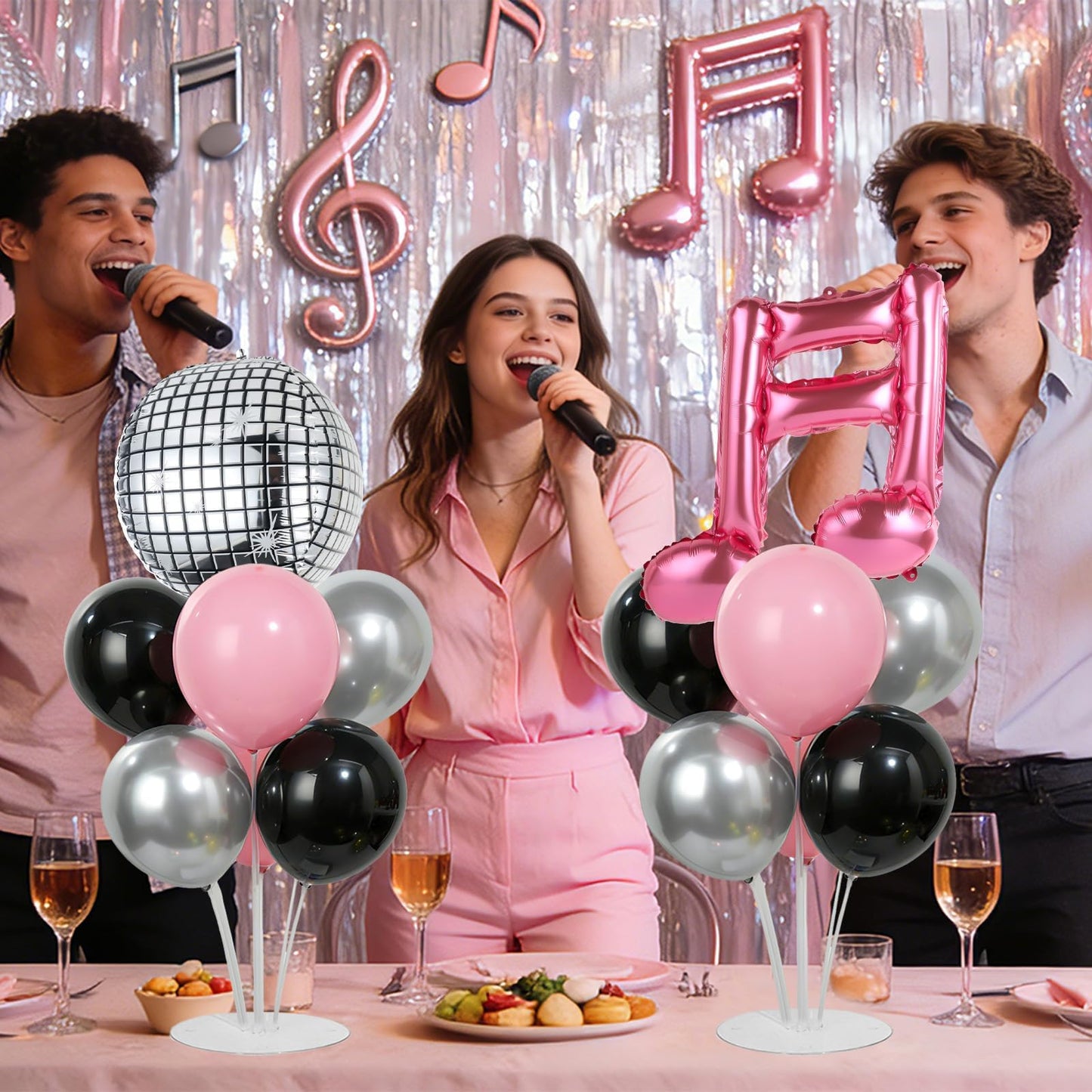 4 Sets Music Party Balloons Stand Kit with Music Note Guitar Disco