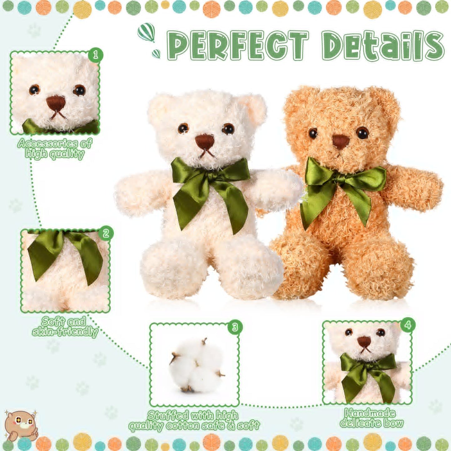 Zhanmai 9 Pieces Cute Bear Stuffed Animals 10 Inch Soft Plush Stuffed