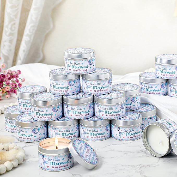 MTLEE 24 Pcs Mermaid Baby Shower Party Favors Candles Lavender
