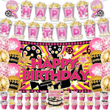 43Pcs Pink Movie Night Party Decoration Including Cupcake Toppers