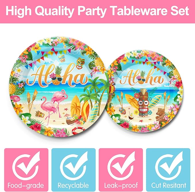 Hawaiian Flamingo Party Supplies Tableware Set Tropical Luau