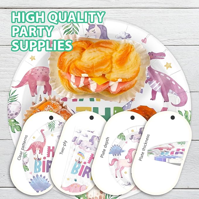 96Pcs Dinosaur Unicorn Birthday Party Decorations Dinosaur Unicorn