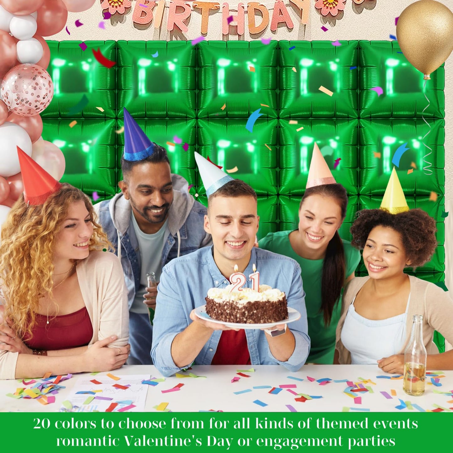 Shamrock Green Square Foil Balloons for St Patrick's Day Decor, 25 Pcs