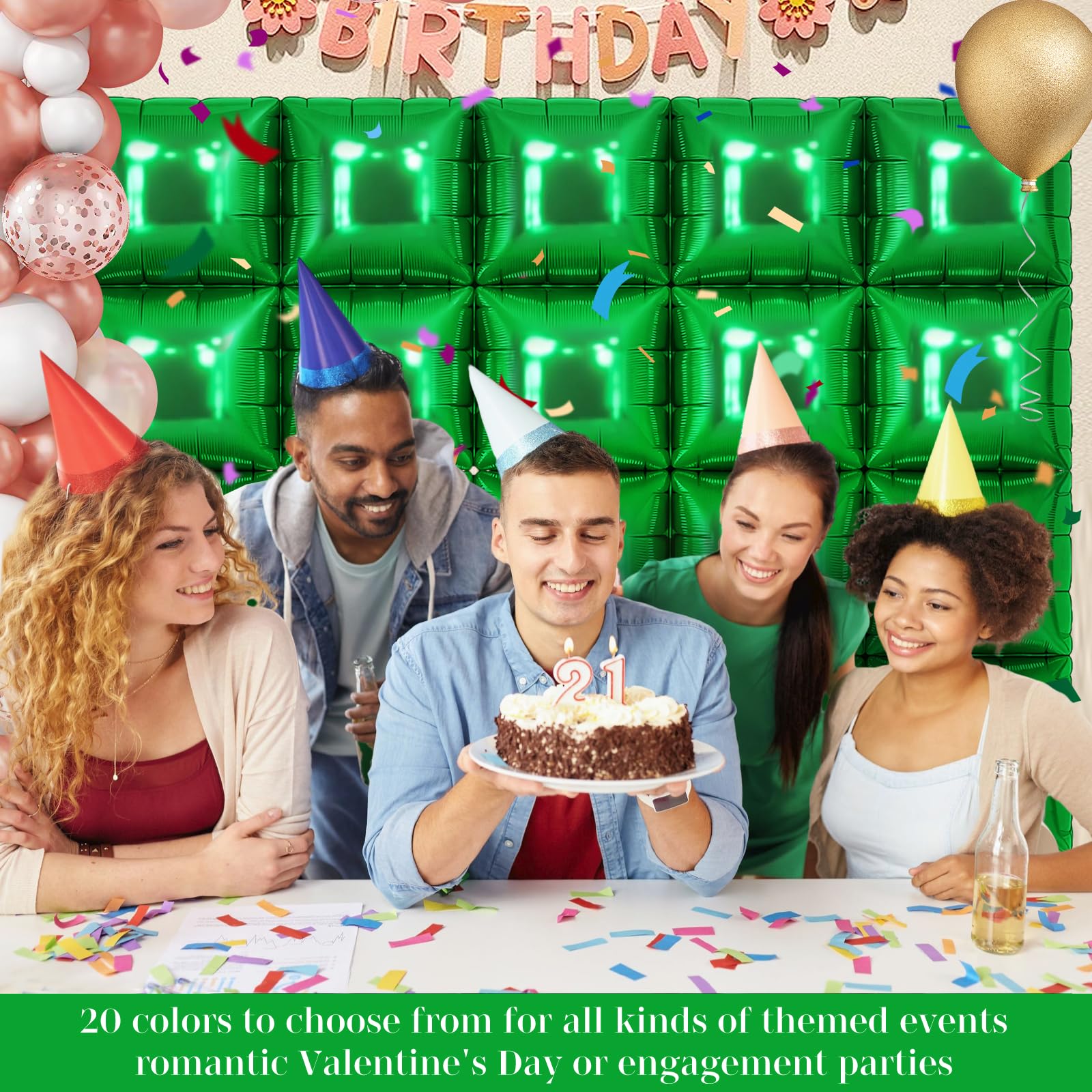 Shamrock Green Square Foil Balloons for St Patrick's Day Decor, 25 Pcs