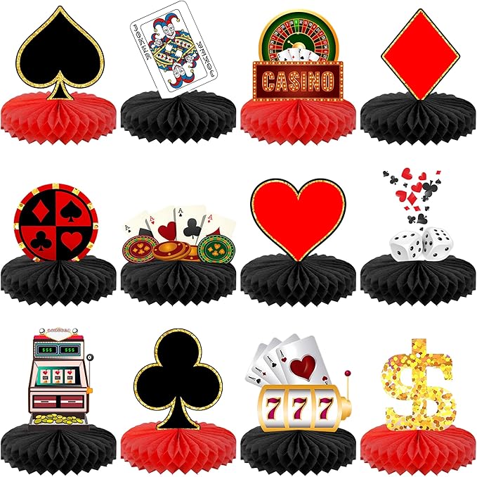 Casino Theme Party Decorations Pack of 12 Clubs and Spades Honeycomb