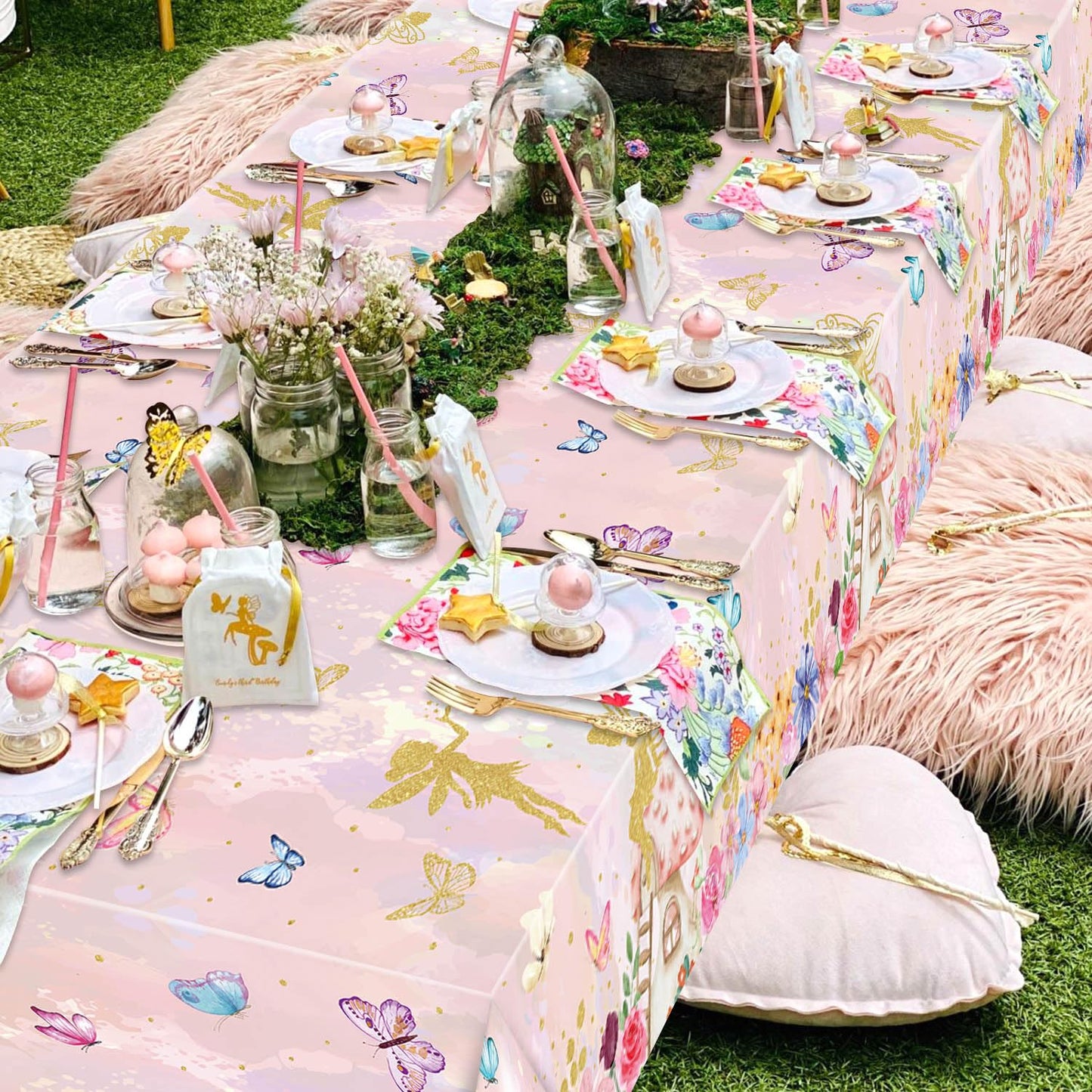 XJLANTTE 4Pcs Fairy Tablecloths - Fairy Birthday Party Table Cover