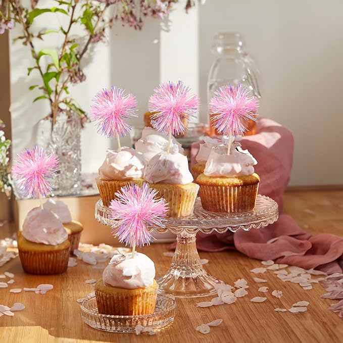 Gyufise 30Pcs Foil Firework Cupcake Toppers Sparkle Tinsel Cake #4