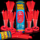 PartySticks Red Glow Sticks - 100pk, 8 Inch Glow in The Dark Light Up