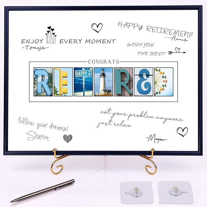 Framed Black Guest Book for Retirement Party Decorations 12X16