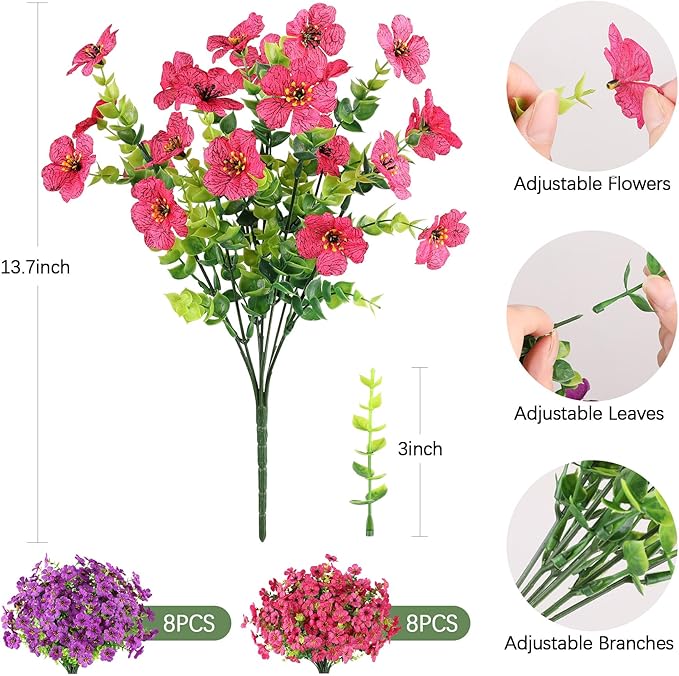 AmyHomie 16 Bundles Artificial Flowers for Outdoor Outside Spring