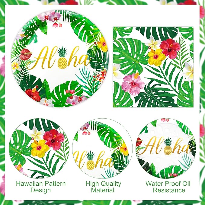 peony man 105 PCS Tropical Luau Party Supplies Hawaii Disposable