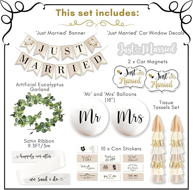33 Pc Just Married Car Decorations Wedding Reception & Ceremony