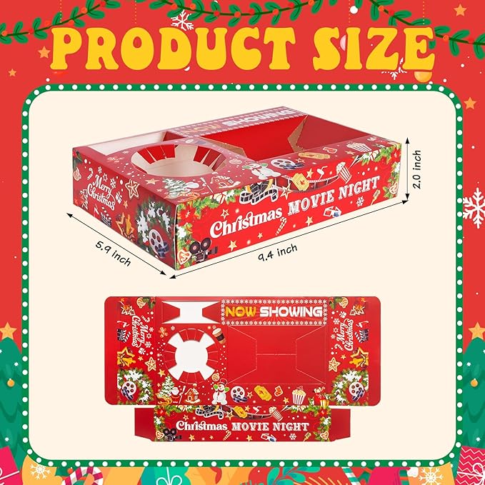 48 Pcs Christmas Party Supplies Movie Night Paper Snack Trays Xmas