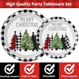 96 Pieces Buffalo Plaid Christmas Tree Tableware Set for Christmas
