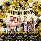 Black Gold Birthday Party Decorations for Men Women 63Pcs Black and