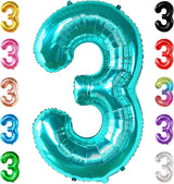 KatchOn, Teal Number 3 Balloon - Large, 40 Inch | Teal Blue 3 Balloon